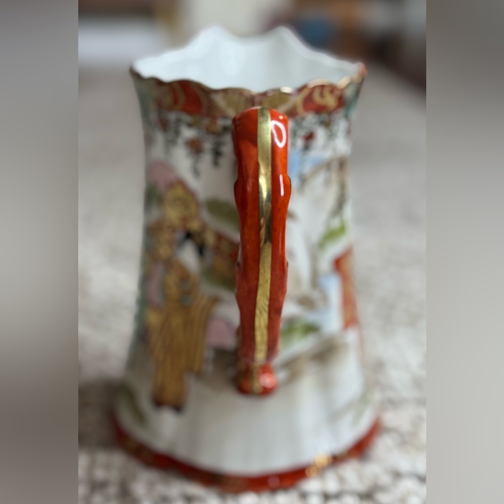 Vintage Asian-Inspired Ceramic Pitcher with Red Accents - Picture 4 of 6